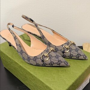 Gucci GG Pointed Toe Slingback Heels